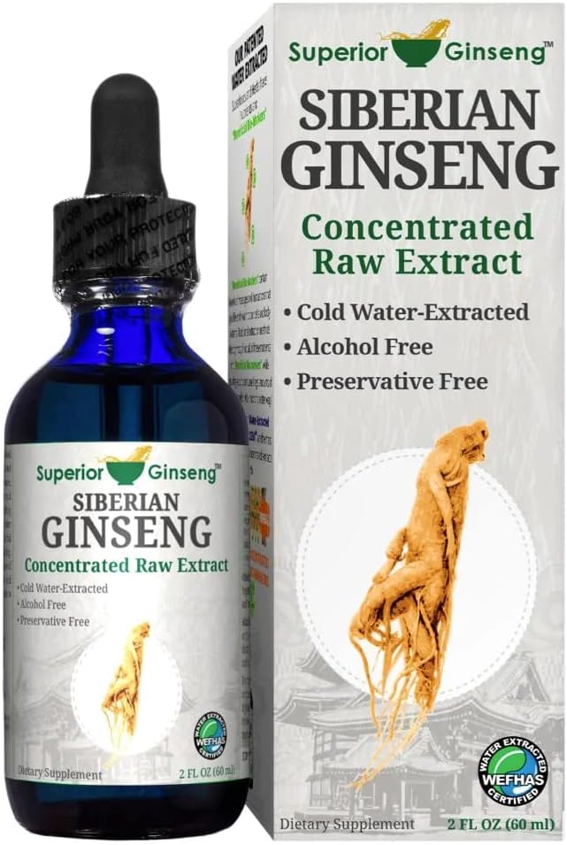 Organic Siberian Ginseng Root Extract - Alcohol-Free 2oz - Adaptogen for Stress & Immune Support - Cold Fulvic Mineral Water Extracted - BoostGo Australia