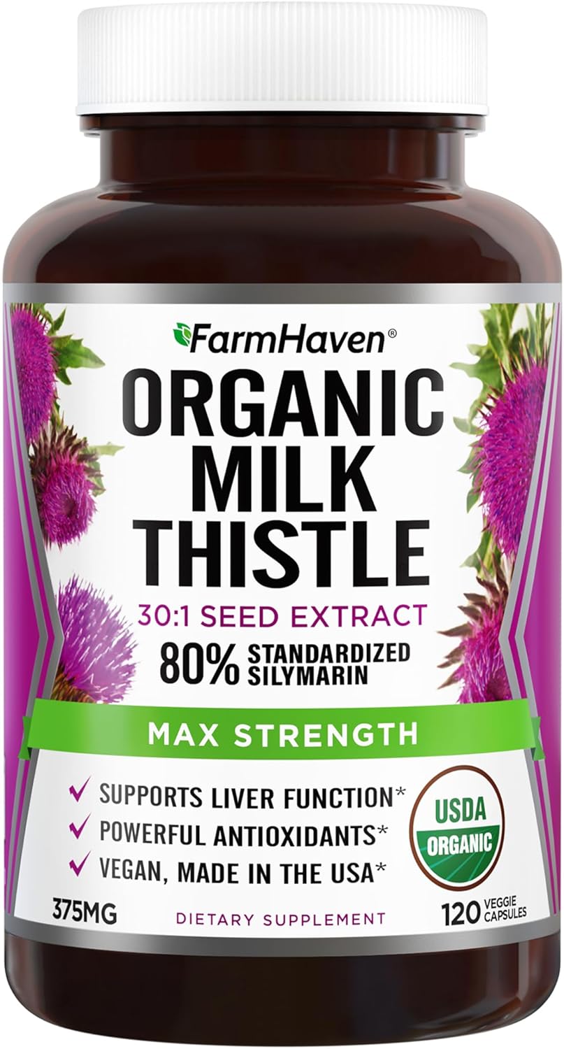 Organic Silymarin Milk Thistle Capsules | 375mg Strength | 30X Concentrated Seed Extract | Non-GMO | 120 Capsules