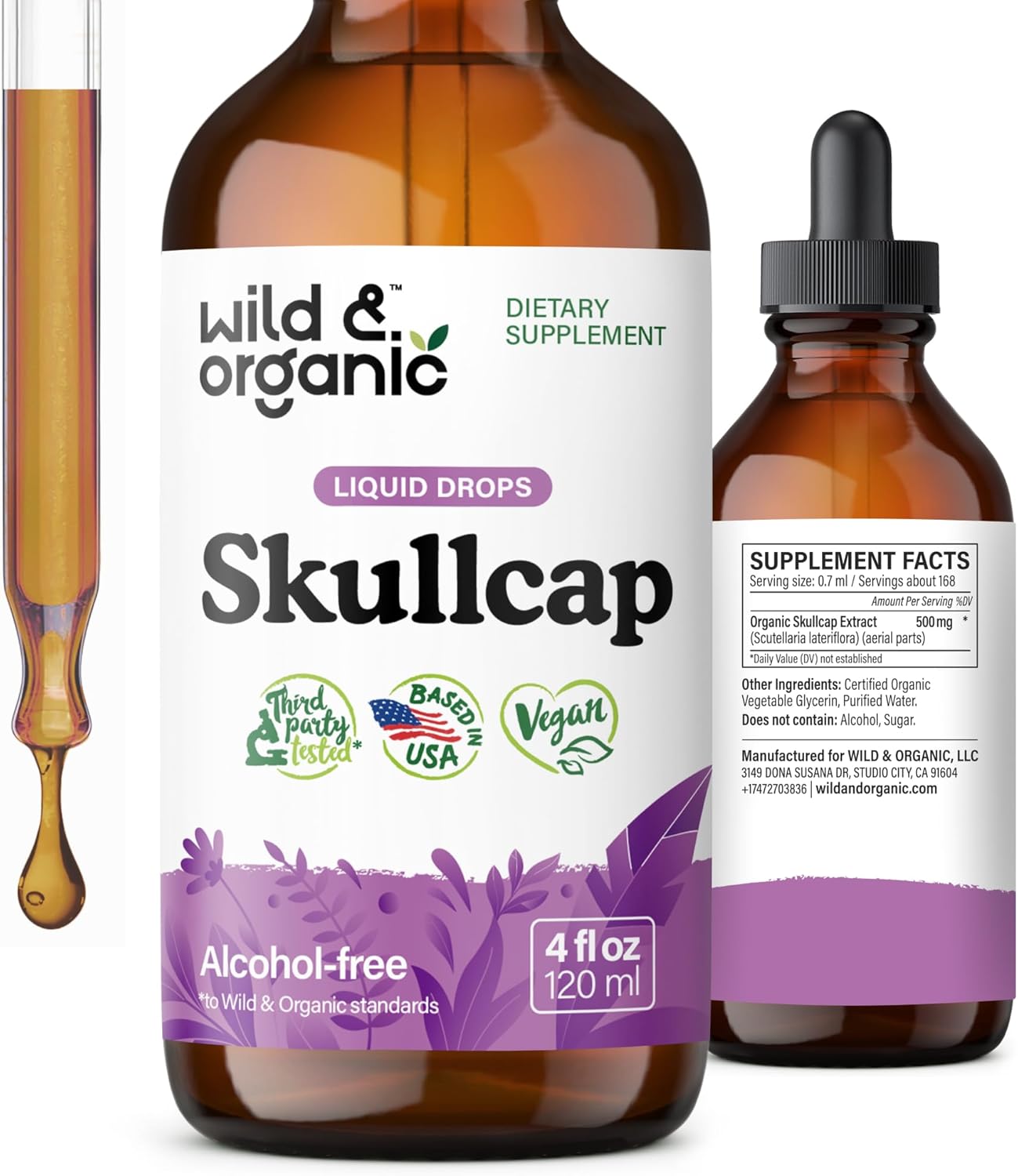 Organic Skullcap Herb Tincture for Mood Support - Relaxing Liquid Extract Drops - Vegan & Sugar-Free - 4 fl oz