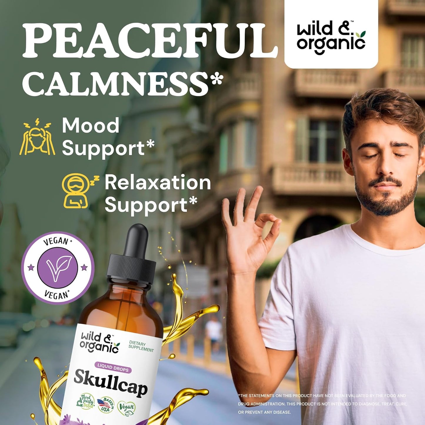 Organic Skullcap Herb Tincture for Mood Support - Relaxing Liquid Extract Drops - Vegan & Sugar-Free - 4 fl oz