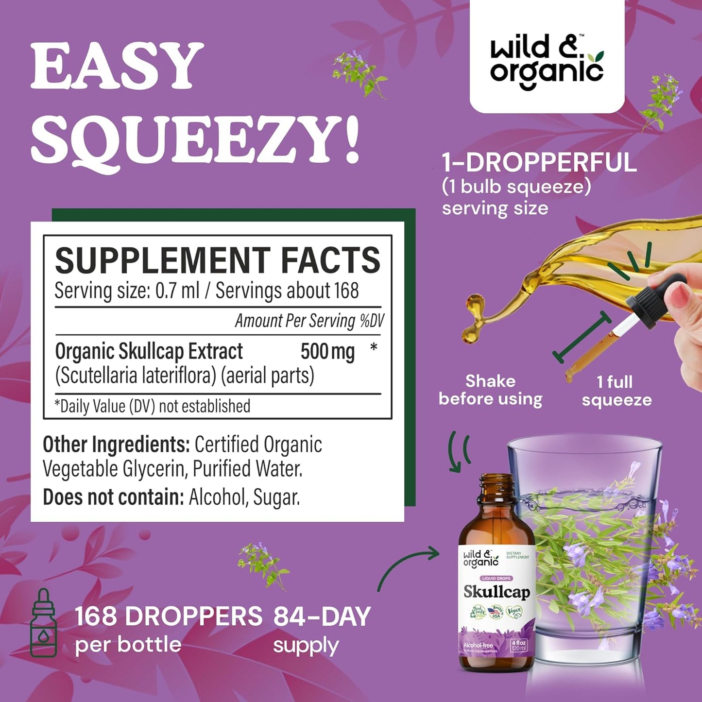 Organic Skullcap Herb Tincture for Mood Support - Relaxing Liquid Extract Drops - Vegan & Sugar-Free - 4 fl oz