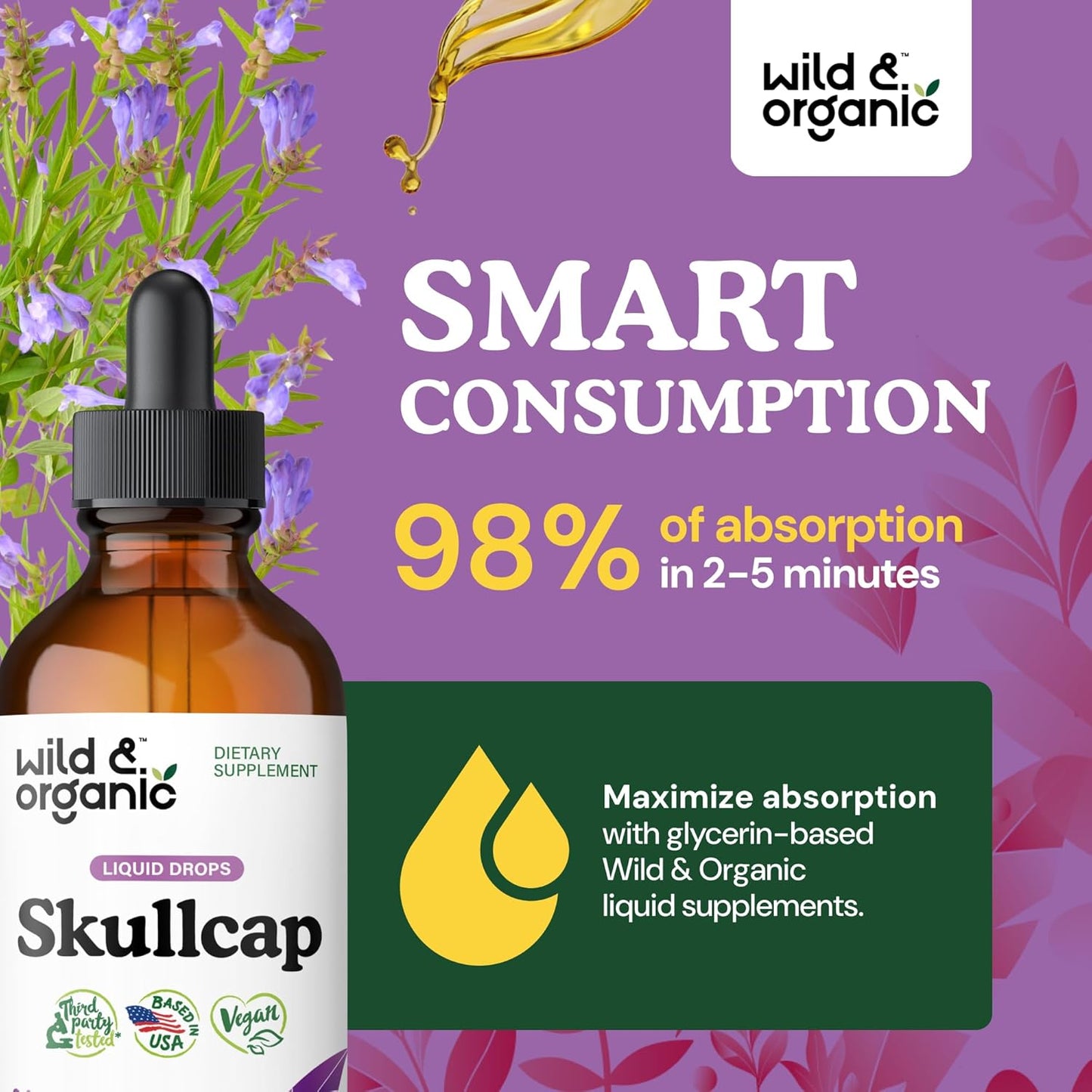 Organic Skullcap Herb Tincture for Mood Support - Relaxing Liquid Extract Drops - Vegan & Sugar-Free - 4 fl oz