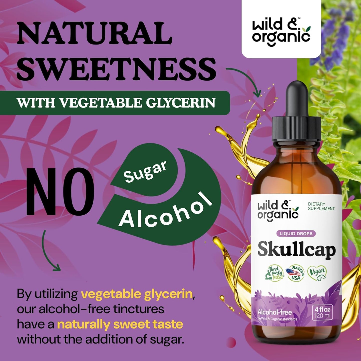 Organic Skullcap Herb Tincture for Mood Support - Relaxing Liquid Extract Drops - Vegan & Sugar-Free - 4 fl oz