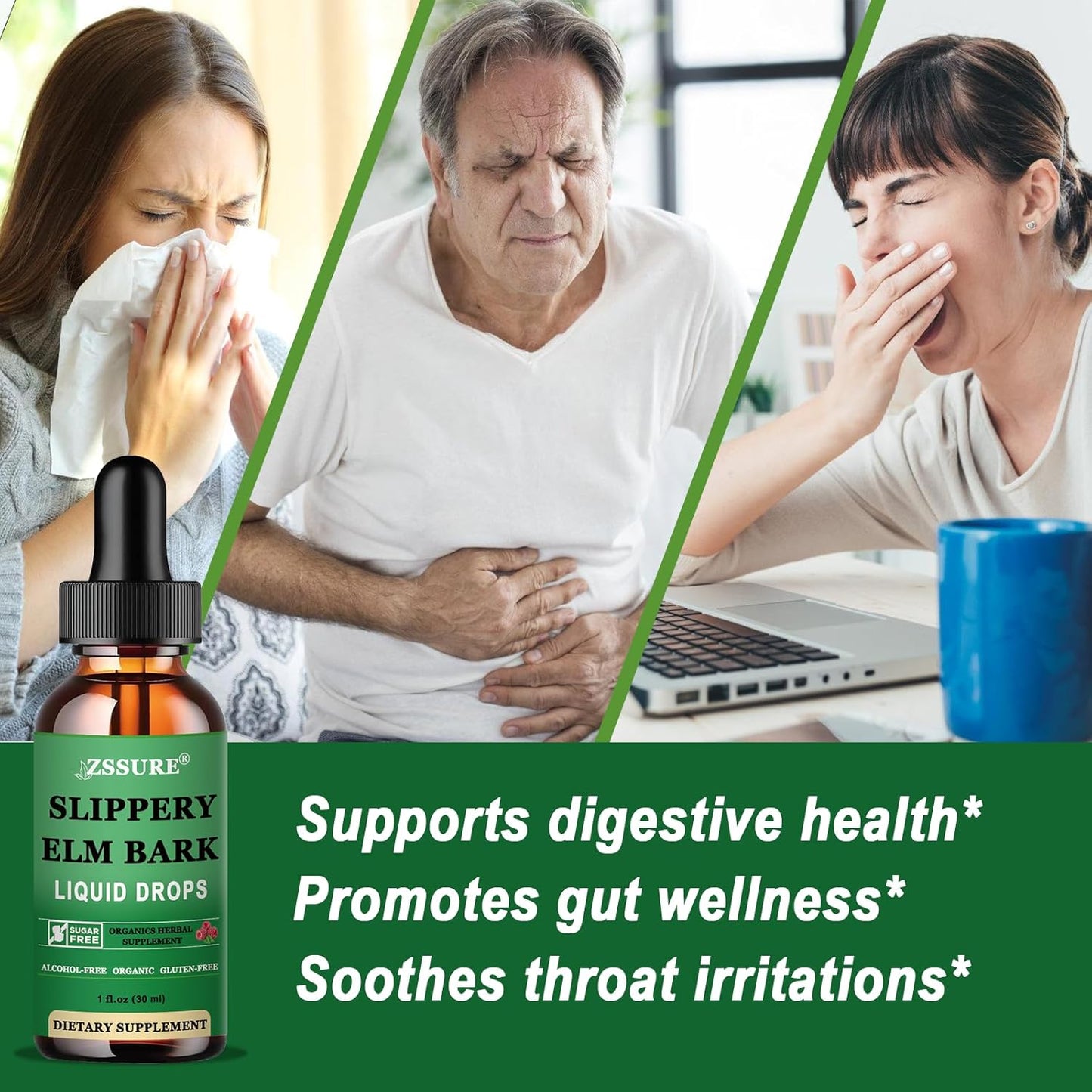Organic Slippery Elm Bark Liquid Drops (2 Pack) - 1000mg Digestive Gut Health Supplement - Vegan & Alcohol-Free