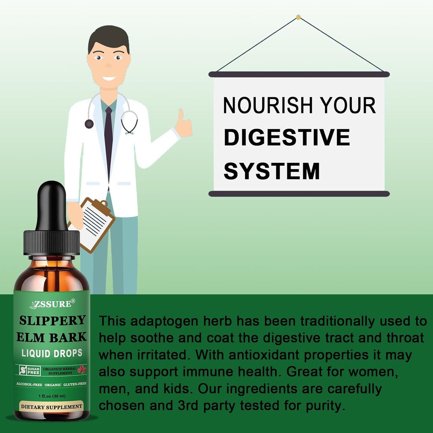 Organic Slippery Elm Bark Liquid Drops (2 Pack) - 1000mg Digestive Gut Health Supplement - Vegan & Alcohol-Free