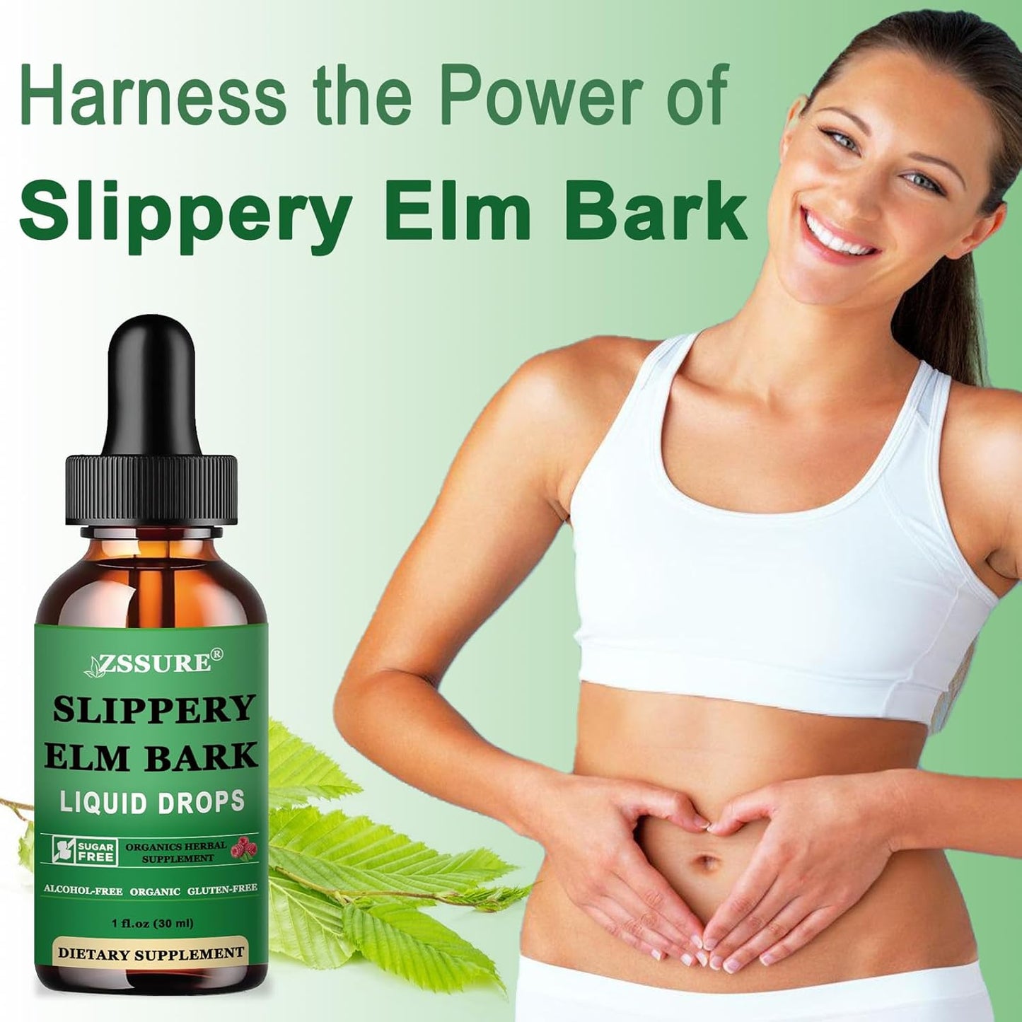 Organic Slippery Elm Bark Liquid Drops (2 Pack) - 1000mg Digestive Gut Health Supplement - Vegan & Alcohol-Free