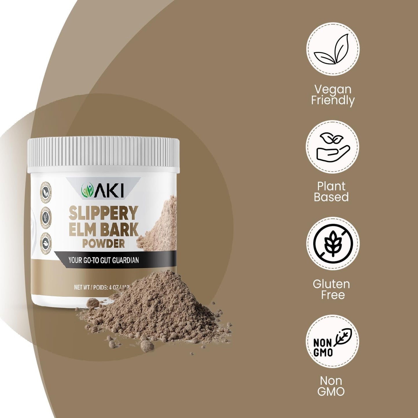 Organic Slippery Elm Bark Powder - Plant-Based Protein for Digestive Wellness & Throat Comfort - Vegan, Gluten-Free, Non-GMO (4oz/113g)