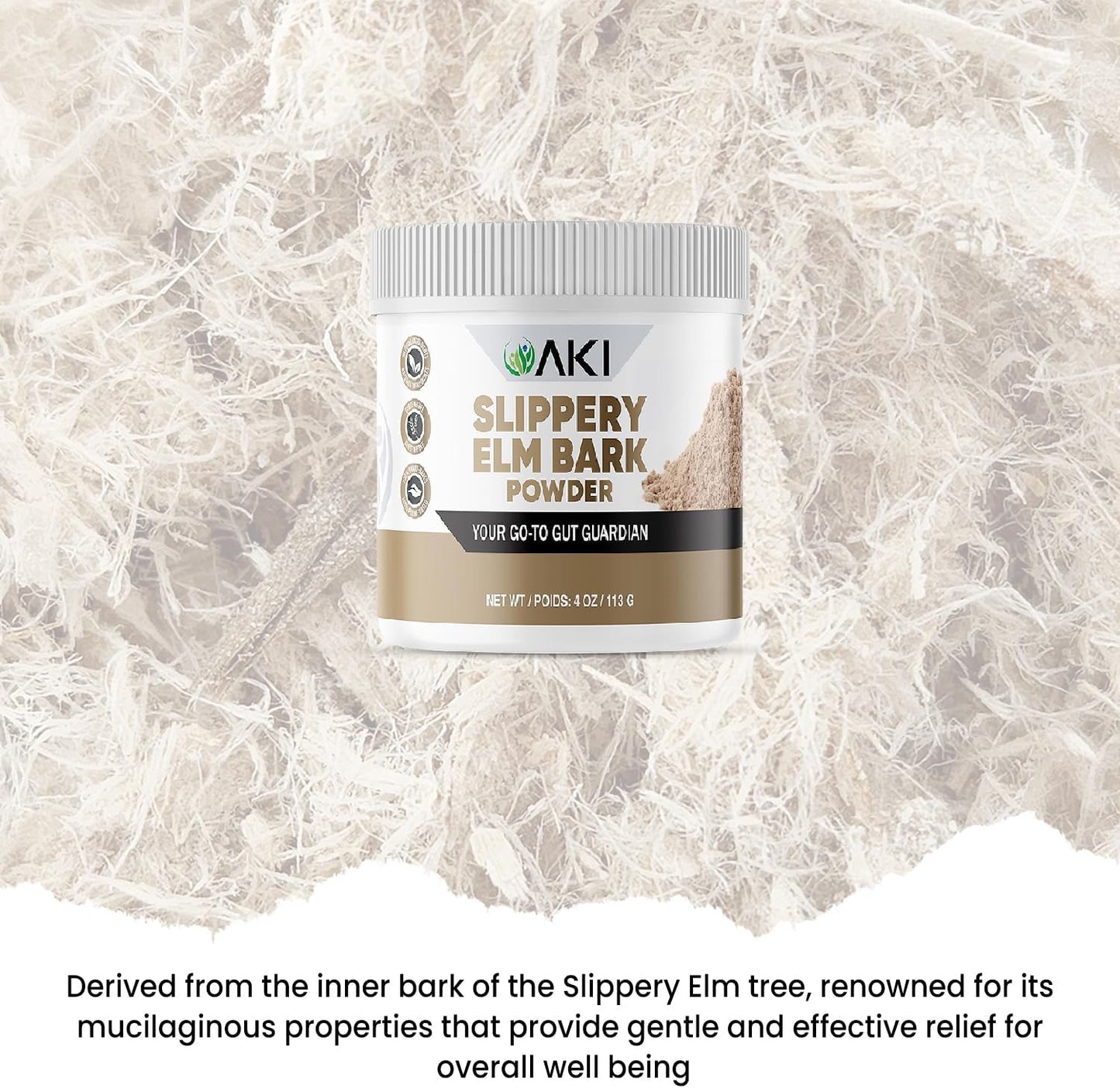 Organic Slippery Elm Bark Powder - Plant-Based Protein for Digestive Wellness & Throat Comfort - Vegan, Gluten-Free, Non-GMO (4oz/113g)
