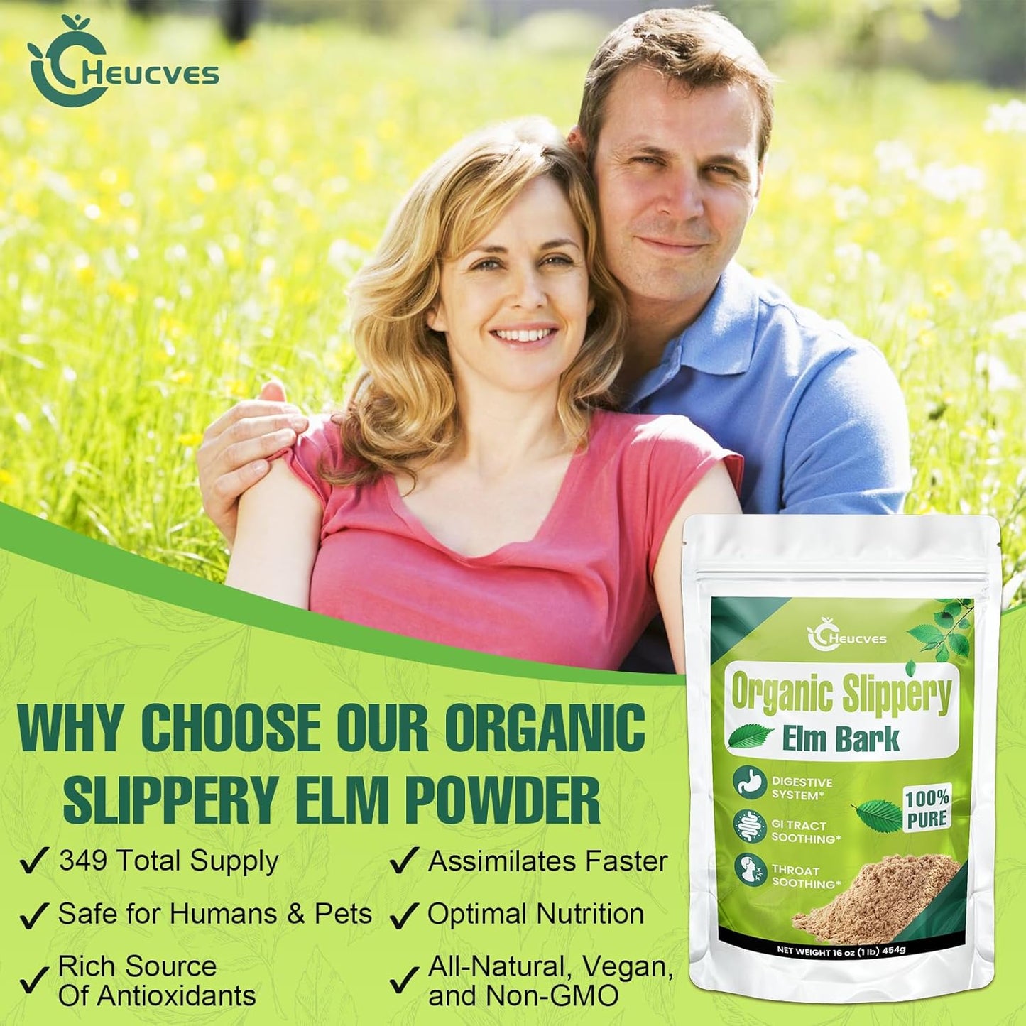 Organic Slippery Elm Powder - 14 Packs of Inner Bark Made Heucves Slippery Elm Bark