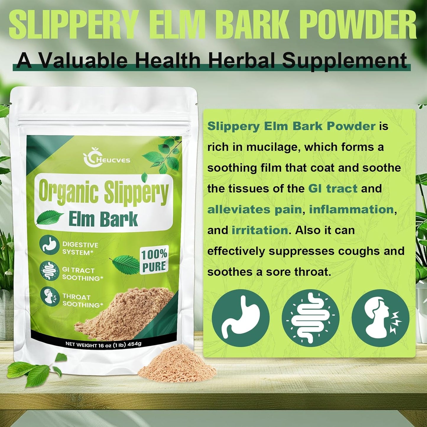 Organic Slippery Elm Powder - 14 Packs of Inner Bark Made Heucves Slippery Elm Bark