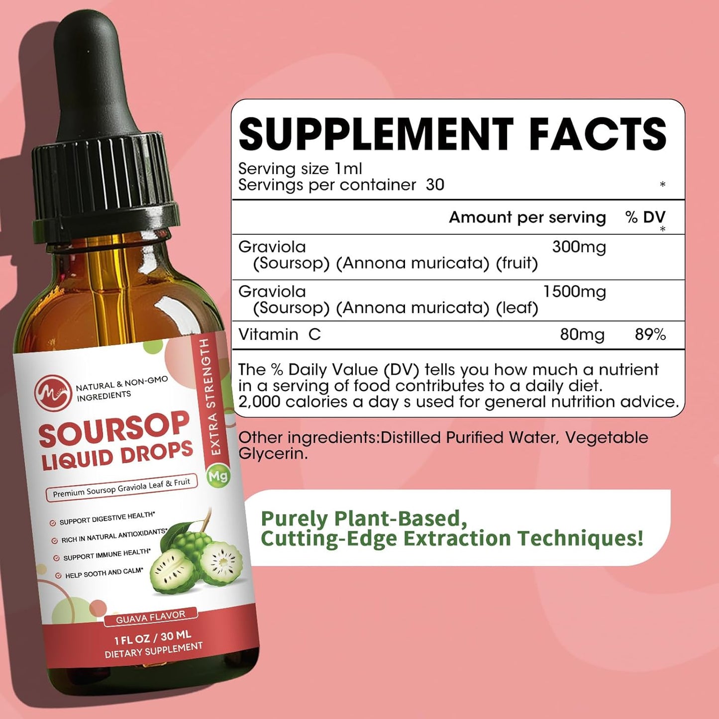 Organic Soursop Bitters Liquid Drops - Sugar Free Graviola Extract for Cell Support and Immune Boost - Guava Flavor - 2 Pack