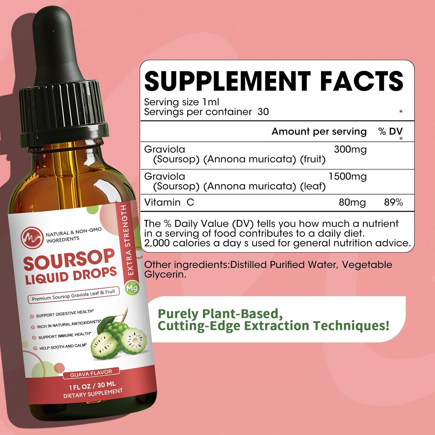 Organic Soursop Bitters Liquid Drops - Sugar Free Graviola Extract for Cell Support and Immune Boost - Guava Flavor - 2 Pack