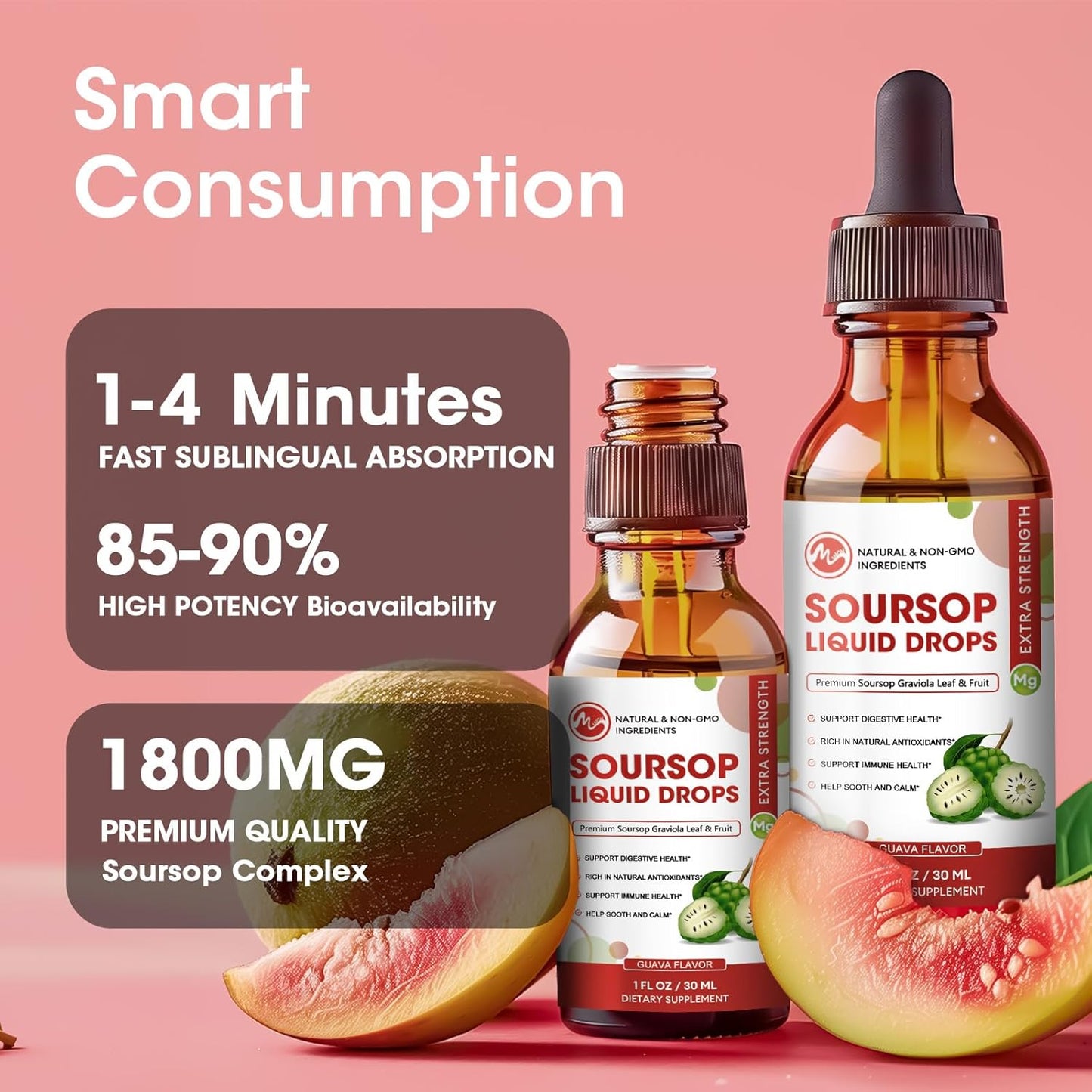 Organic Soursop Bitters Liquid Drops - Sugar Free Graviola Extract for Cell Support and Immune Boost - Guava Flavor - 2 Pack