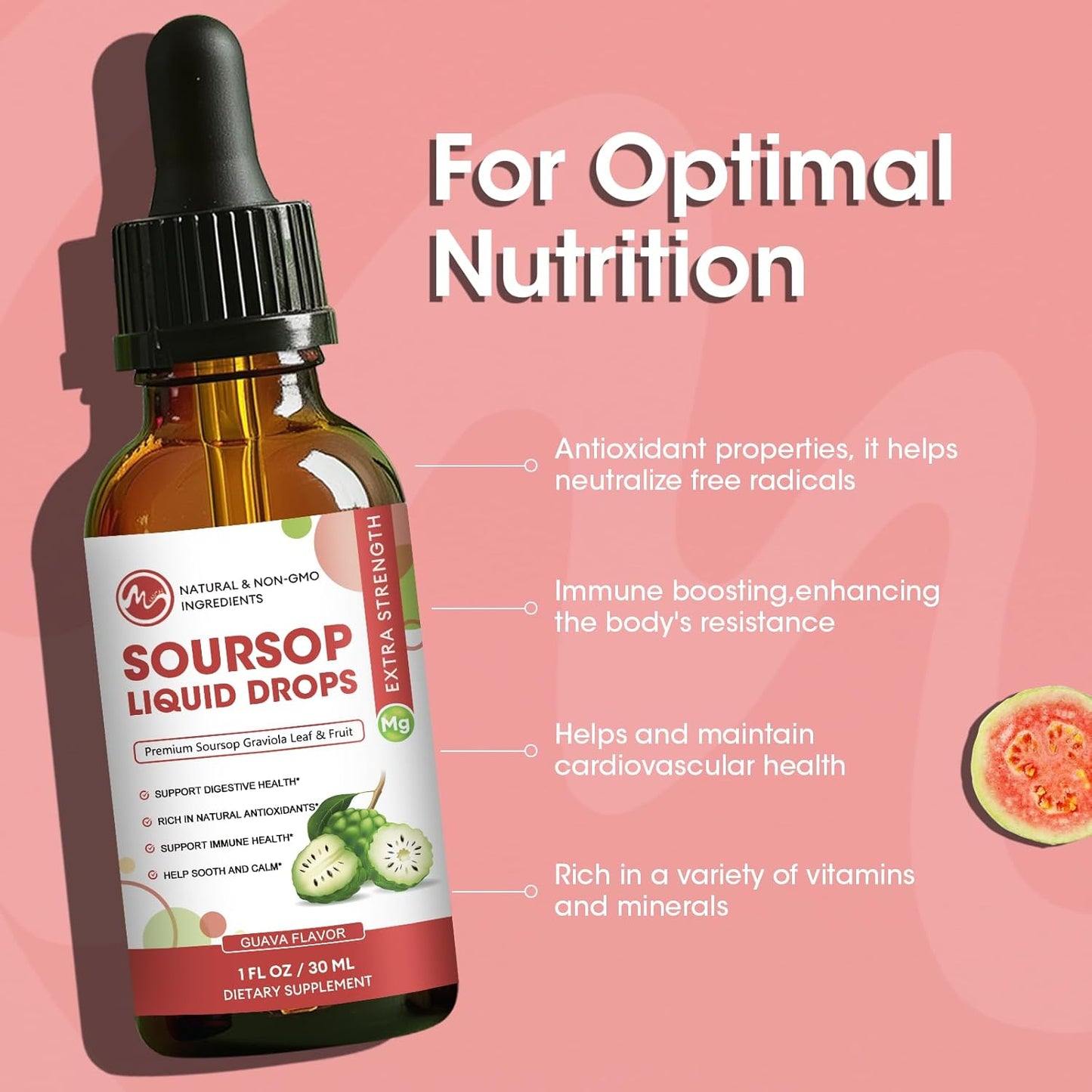 Organic Soursop Bitters Liquid Drops - Sugar Free Graviola Extract for Cell Support and Immune Boost - Guava Flavor - 2 Pack