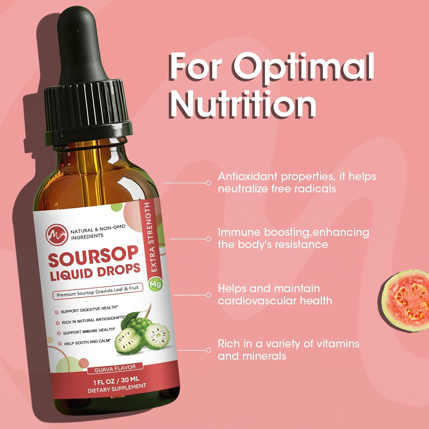 Organic Soursop Bitters Liquid Drops - Sugar Free Graviola Extract for Cell Support and Immune Boost - Guava Flavor - 2 Pack