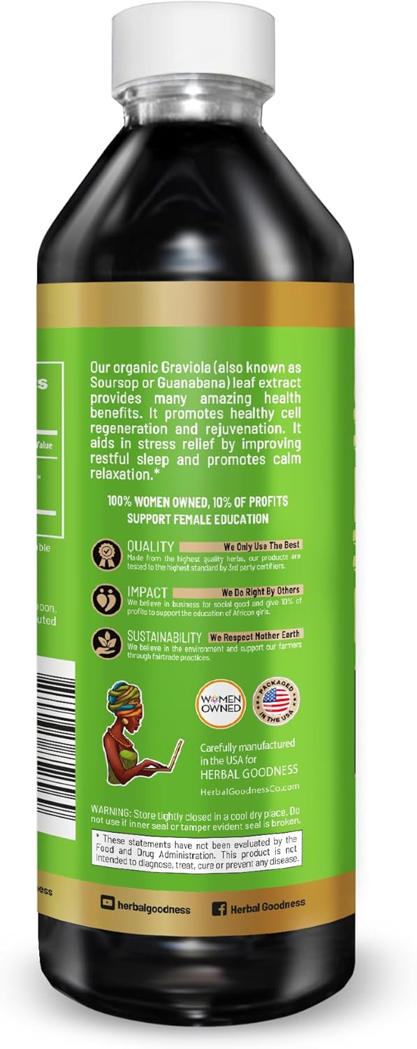Organic Soursop Extract 12oz - 15X Concentrate, Promotes Cell Renewal, Immunity Boost, Sleep Support - Kosher - USA Made