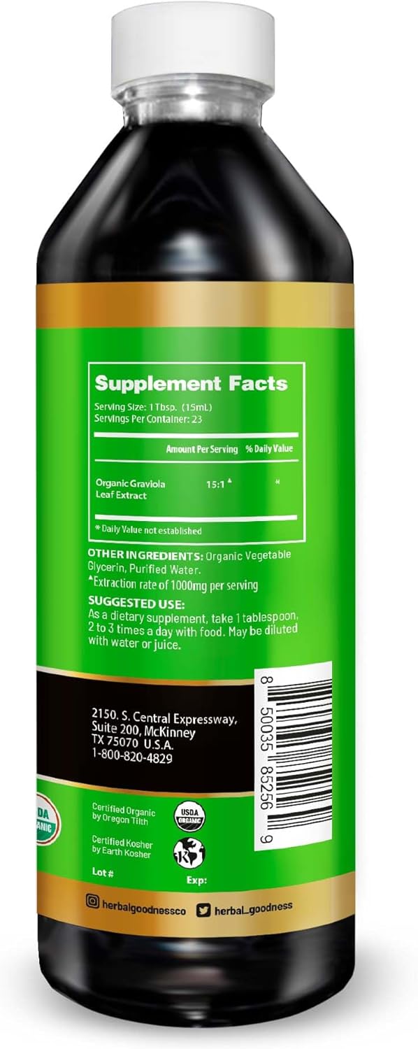 Organic Soursop Extract 12oz - 15X Concentrate, Promotes Cell Renewal, Immunity Boost, Sleep Support - Kosher - USA Made