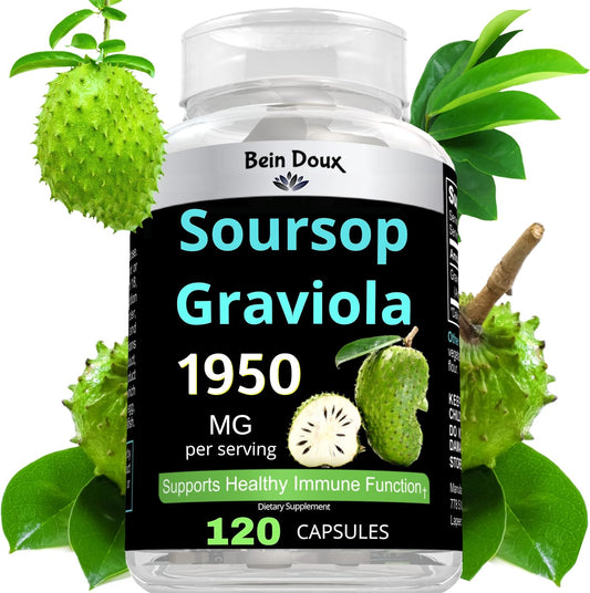 Organic Soursop Graviola Capsules - 1950mg, Rich in Anti-Oxidants - 120 Capsules, 40 Servings - BoostGo Australia
