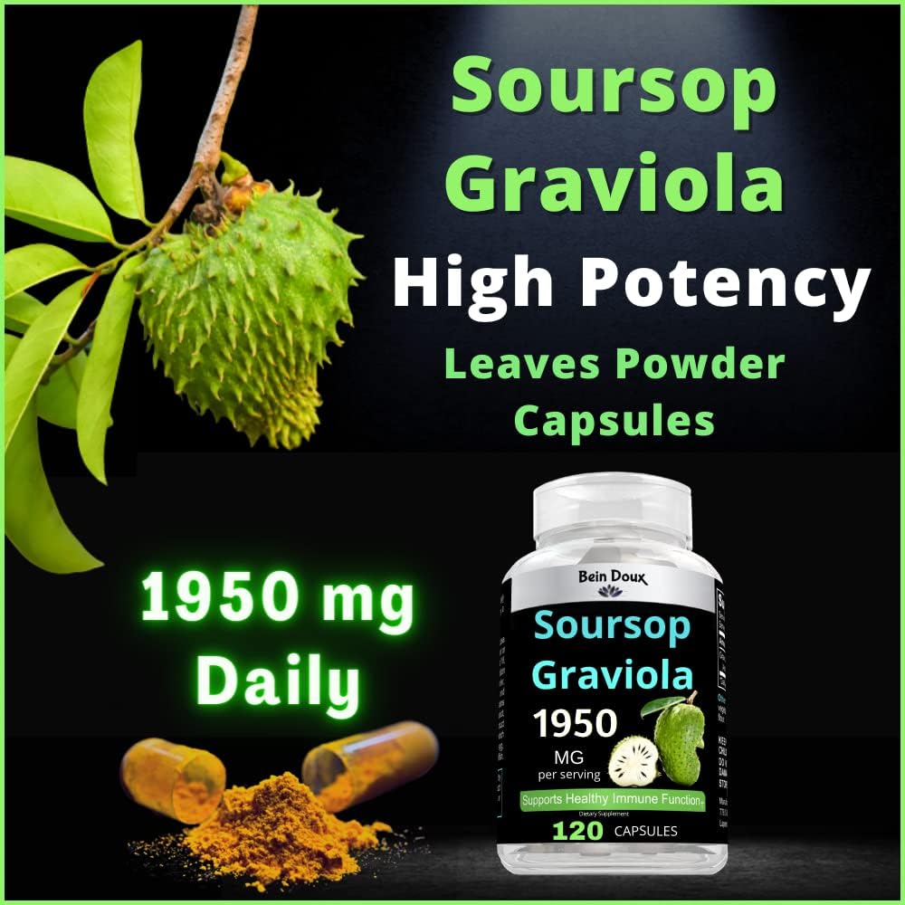 Organic Soursop Graviola Capsules - 1950mg, Rich in Anti-Oxidants - 120 Capsules, 40 Servings - BoostGo Australia