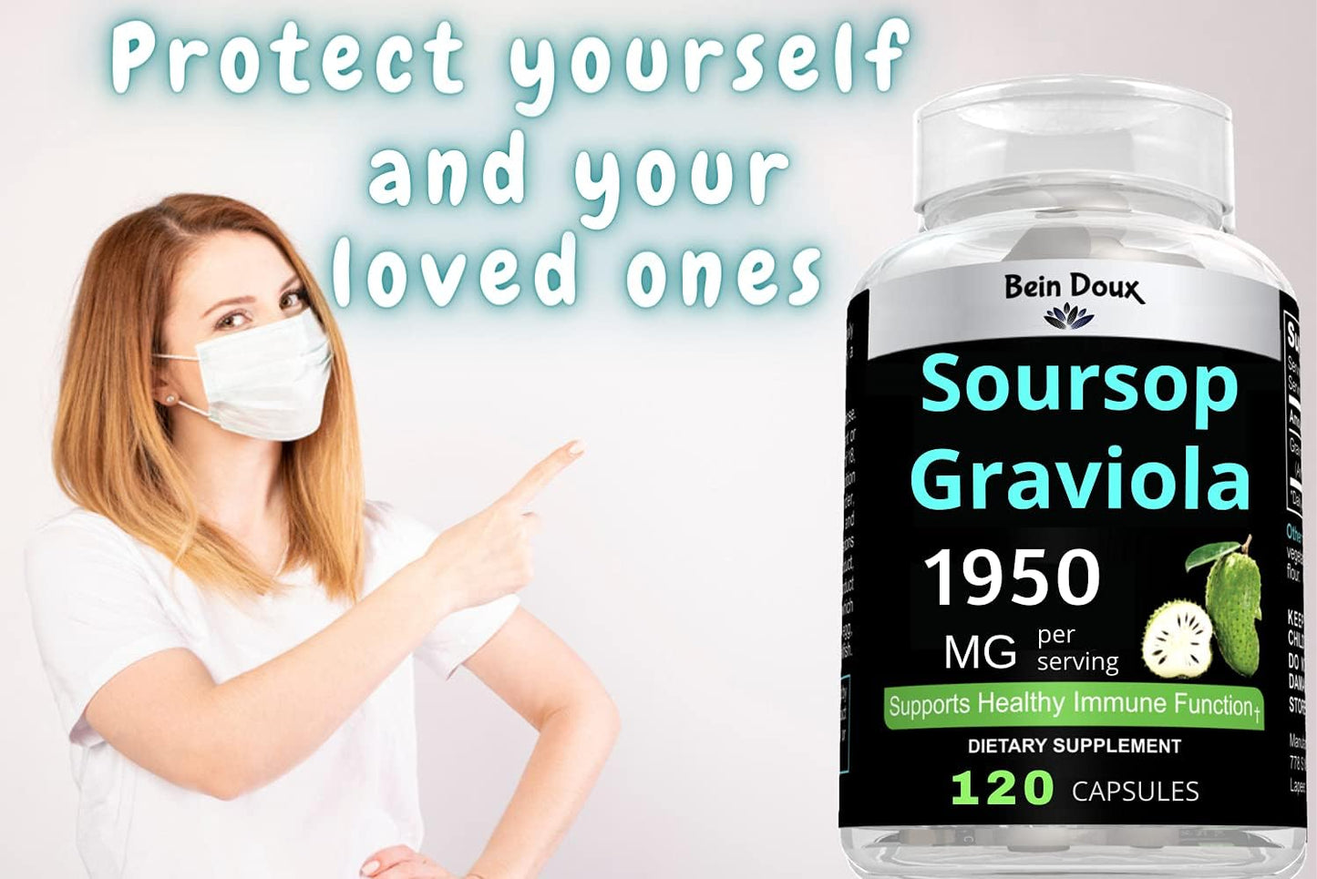 Organic Soursop Graviola Capsules - 1950mg, Rich in Anti-Oxidants - 120 Capsules, 40 Servings - BoostGo Australia