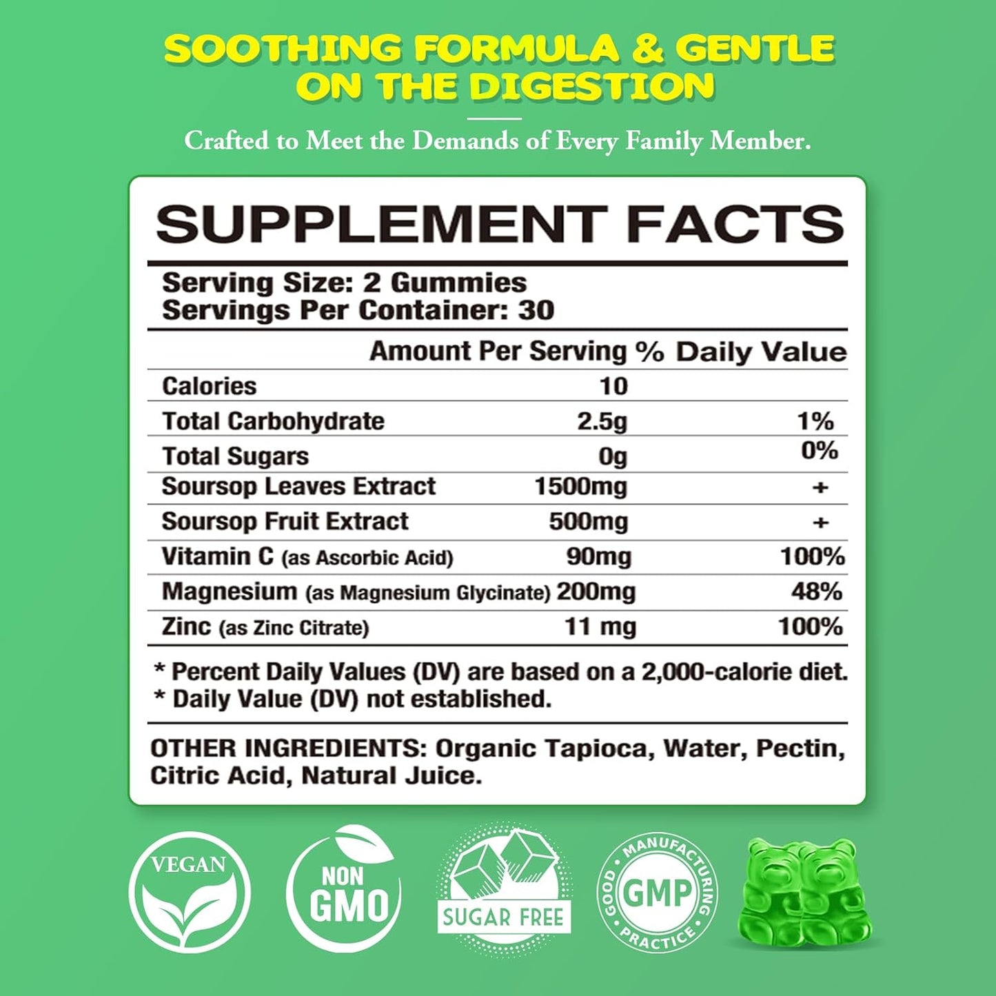 Organic Soursop Graviola Gummies - 2 Pack with Digestive Aid & Immune Support - 120 Apple Flavored Antioxidant Gummies