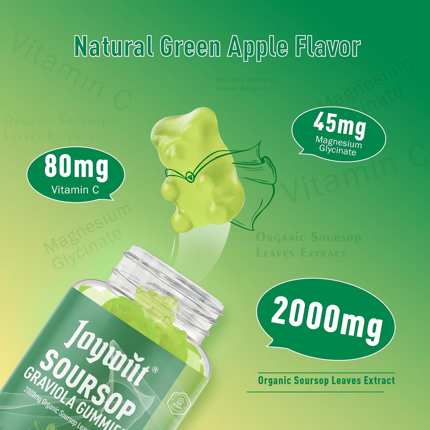 Organic Soursop Graviola Gummies - 2000mg Extract for Immune Support, Antioxidant Boost, Digestive Health - Vegan, Non-GMO - with Vitamin C & Magnesium Glycinate