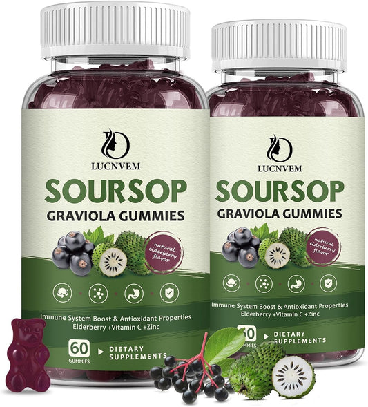 Organic Soursop Graviola Gummies with Elderberry for Antioxidant & Immune Support - Vegan Friendly, 60 Day Supply