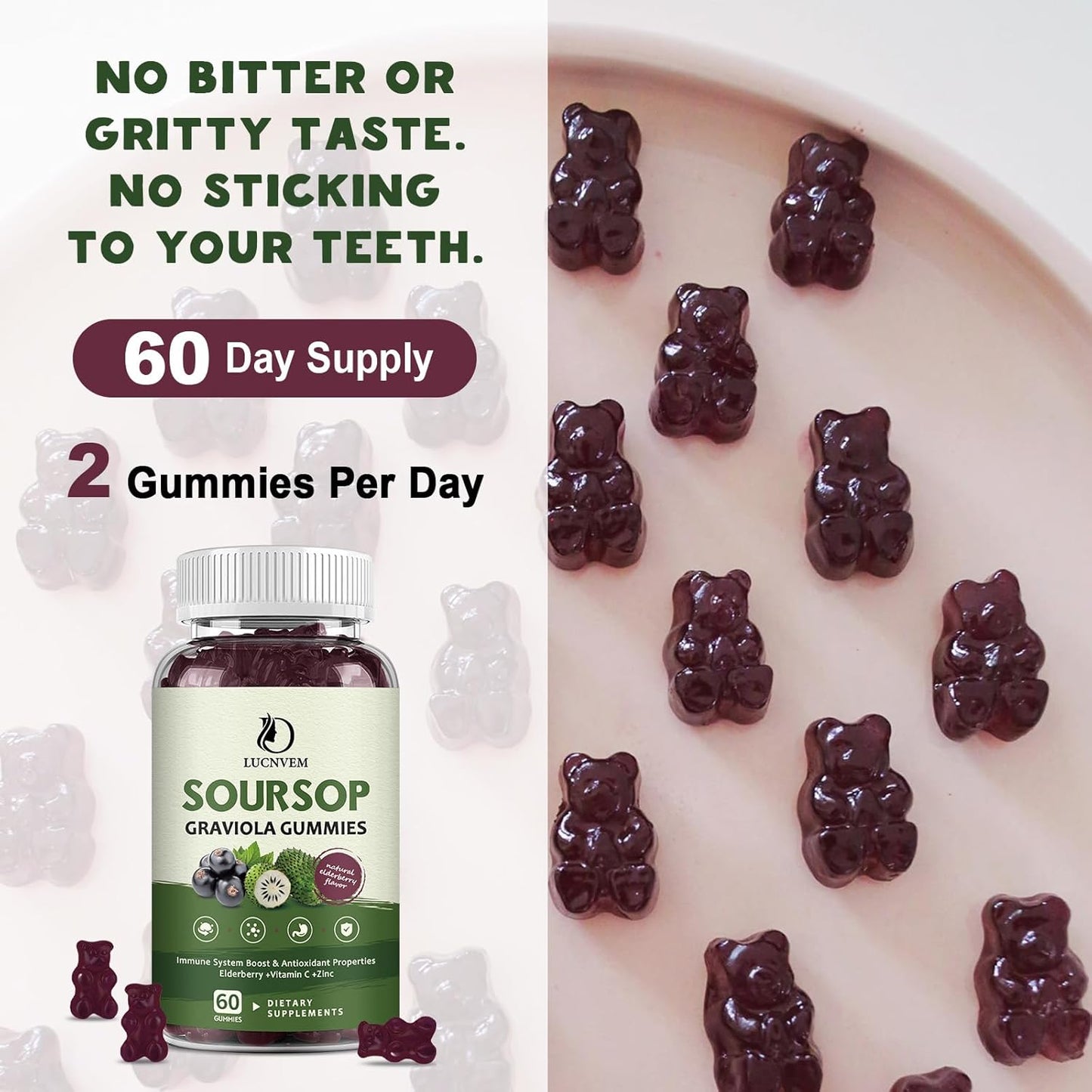 Organic Soursop Graviola Gummies with Elderberry for Antioxidant & Immune Support - Vegan Friendly, 60 Day Supply