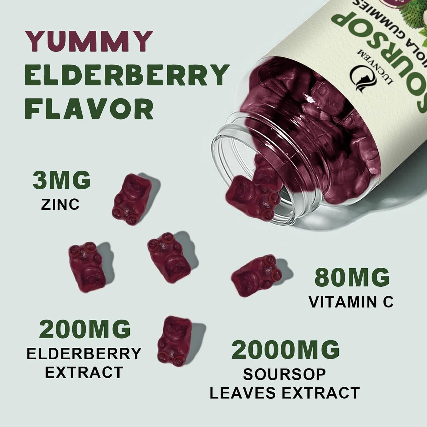 Organic Soursop Graviola Gummies with Elderberry for Antioxidant & Immune Support - Vegan Friendly, 60 Day Supply