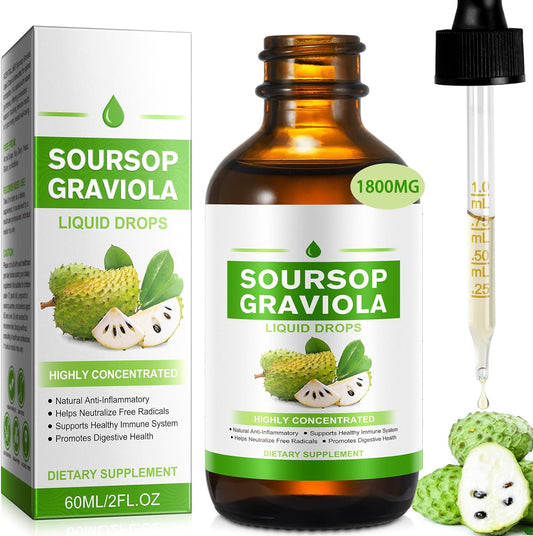 Organic Soursop Graviola Liquid Drops 1800mg - Herbal Antioxidant Support for Immune Health & Cell Function