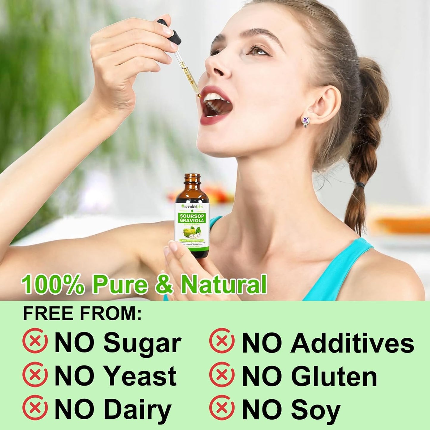 Organic Soursop Graviola Liquid Drops 1800mg - Herbal Antioxidant Support for Immune Health & Cell Function