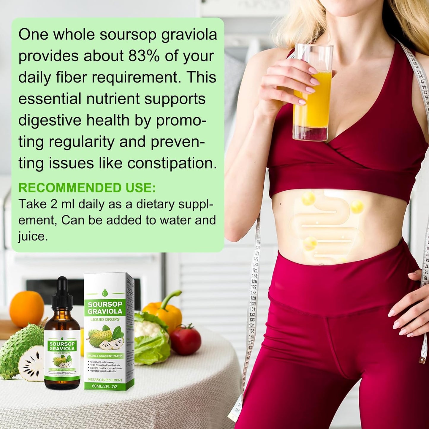 Organic Soursop Graviola Liquid Drops 1800mg - Herbal Antioxidant Support for Immune Health & Cell Function