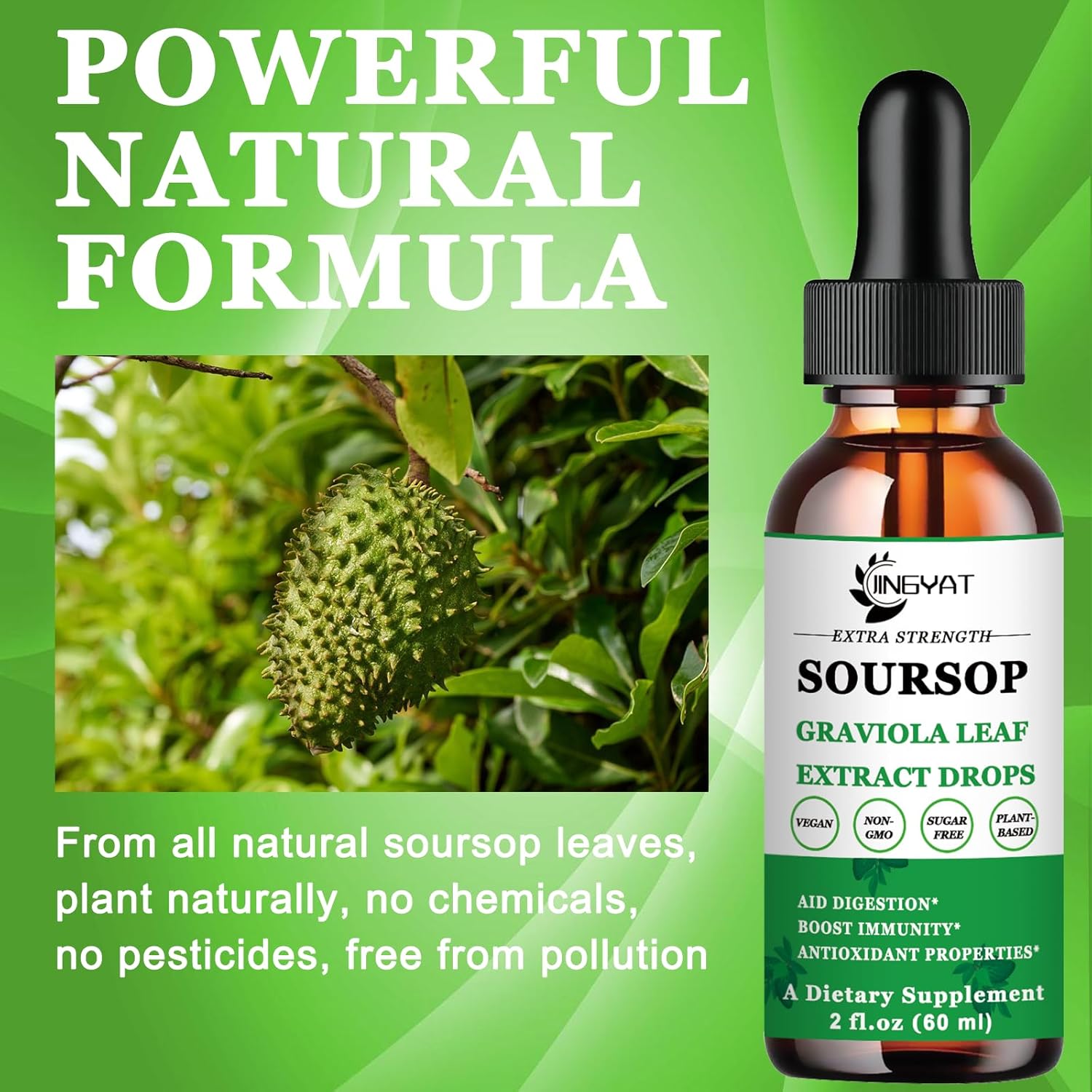 Organic Soursop Graviola Liquid Drops for Cell Support, Immune Boost - Alcohol & Sugar Free Supplement with Highly Bioavailable Extract from Graviola Leaves