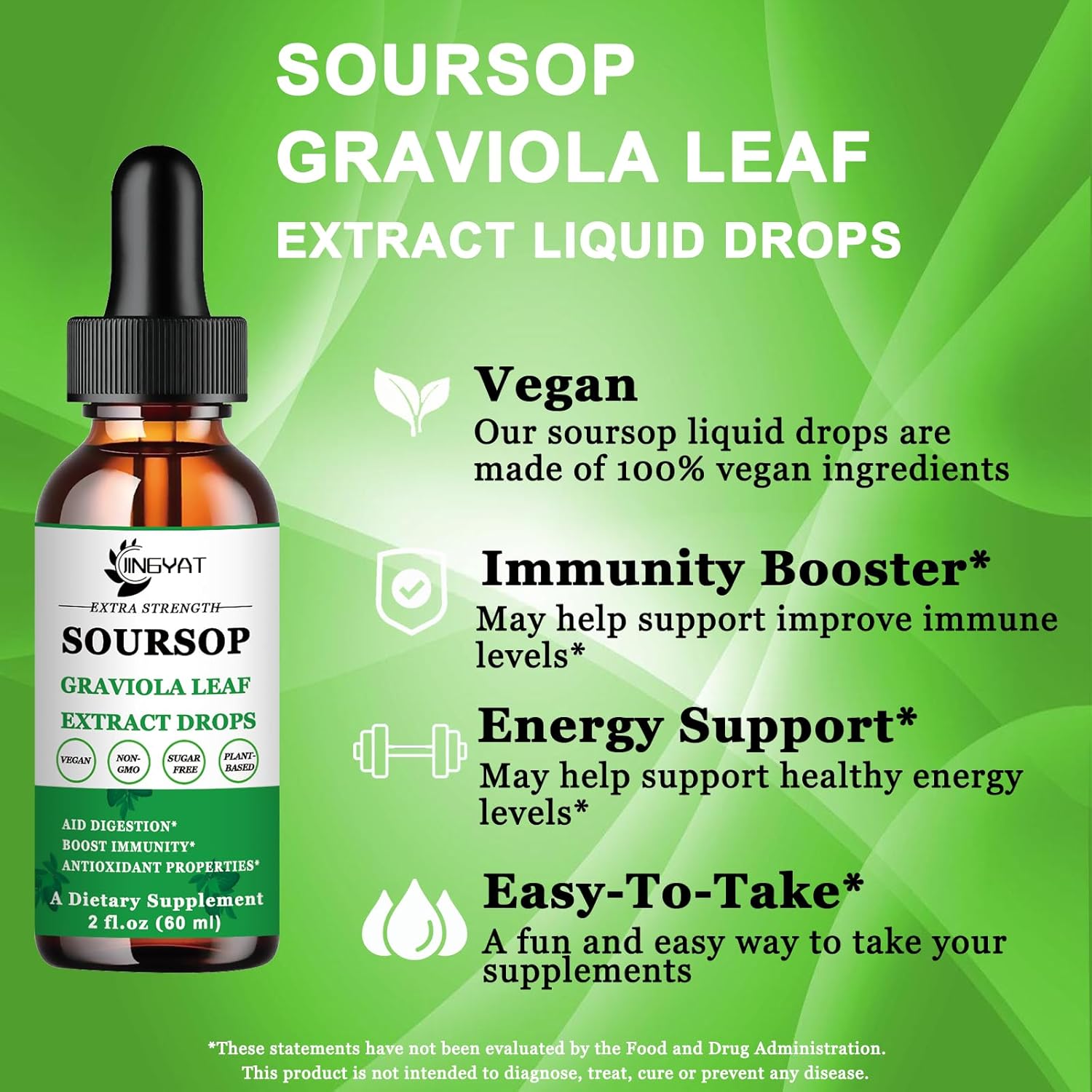 Organic Soursop Graviola Liquid Drops for Cell Support, Immune Boost - Alcohol & Sugar Free Supplement with Highly Bioavailable Extract from Graviola Leaves