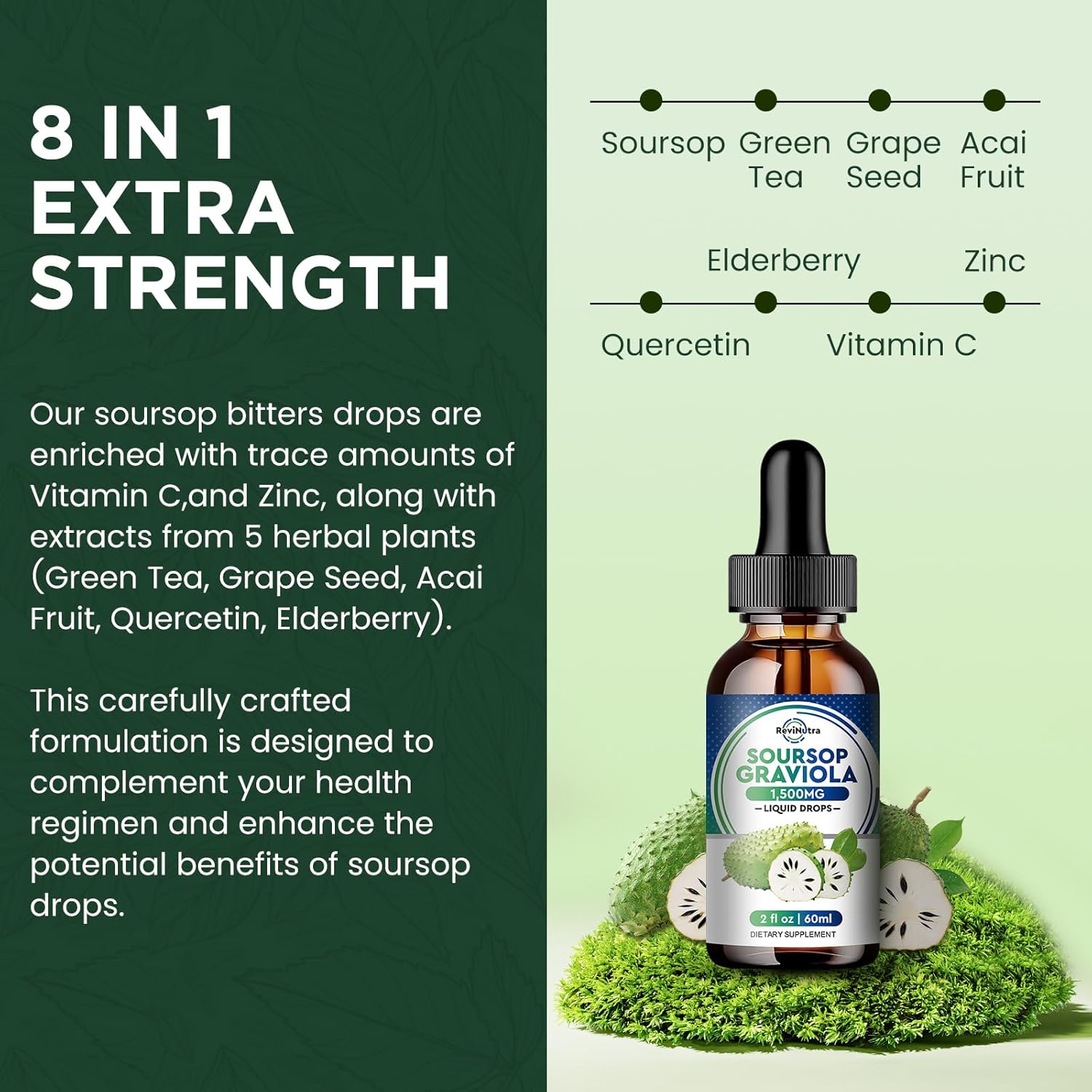 Organic Soursop Graviola Liquid Drops with Elderberry & Quercetin - Immune Boosting Herbal Supplement