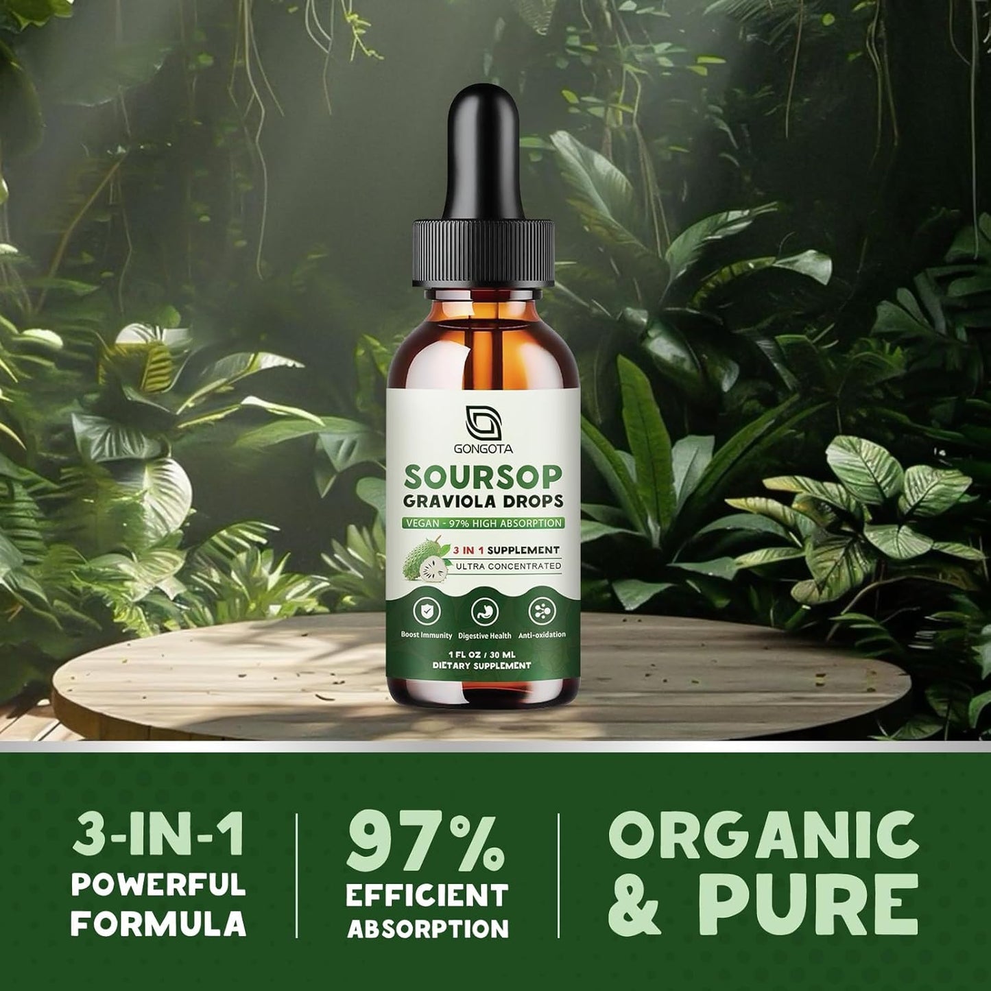 Organic Soursop Graviola Liquid Drops with Elderberry & Turmeric - Immune Support, Antioxidants - Herbal Extracts - 1 fl oz