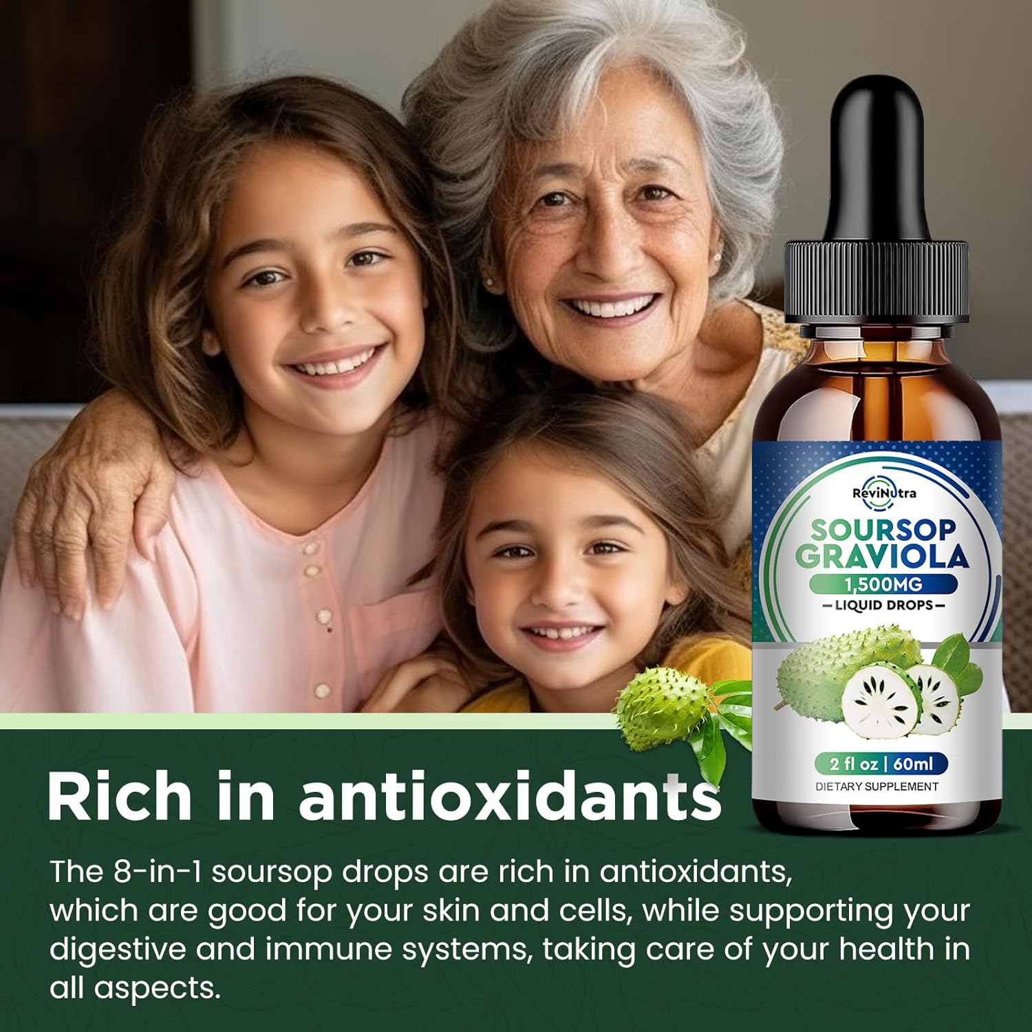 Organic Soursop Graviola Liquid Drops with Elderberry & Quercetin - Immune Boosting Herbal Supplement