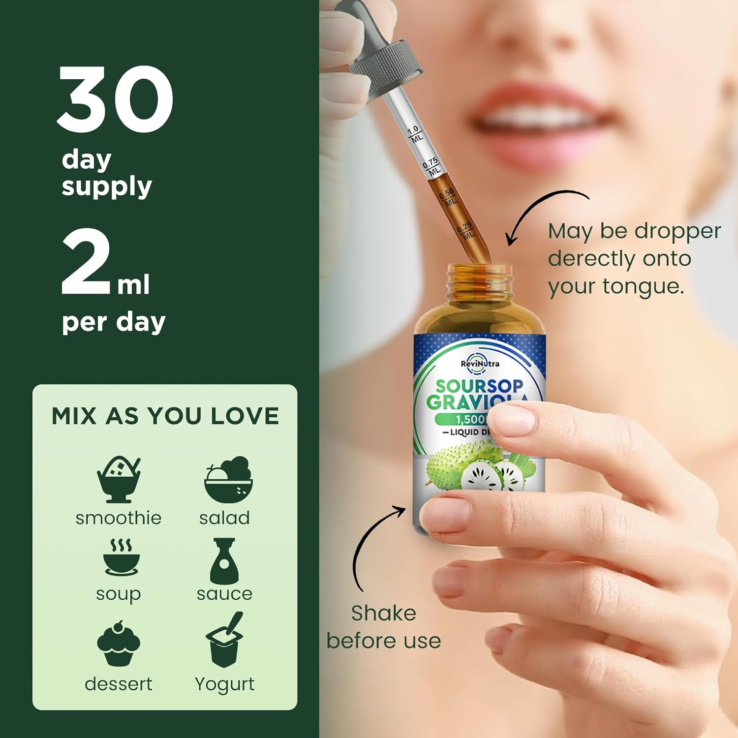 Organic Soursop Graviola Liquid Drops with Elderberry & Quercetin - Immune Boosting Herbal Supplement