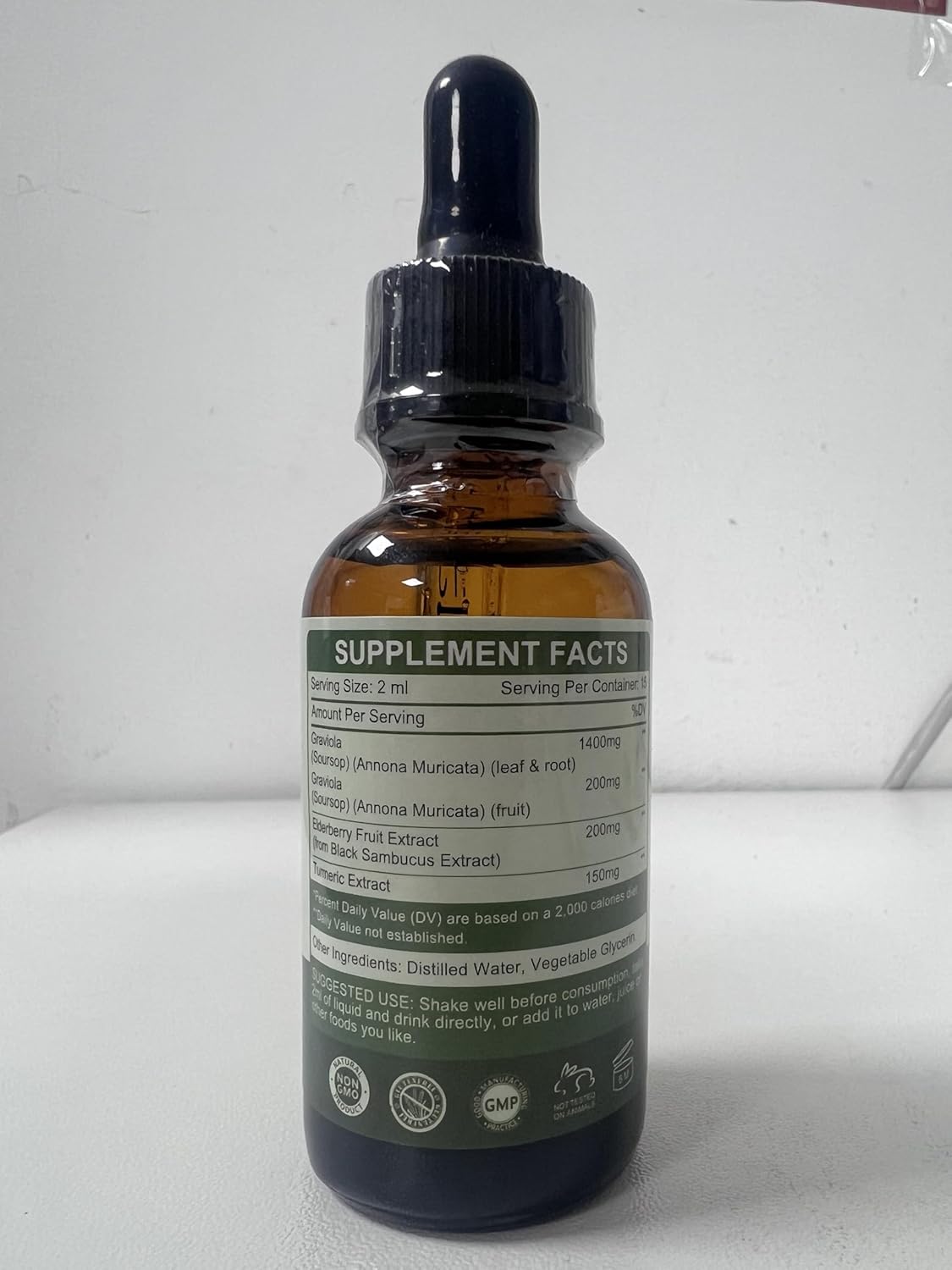 Organic Soursop Graviola Liquid Drops with Elderberry & Turmeric - Immune Support, Antioxidants - Herbal Extracts - 1 fl oz
