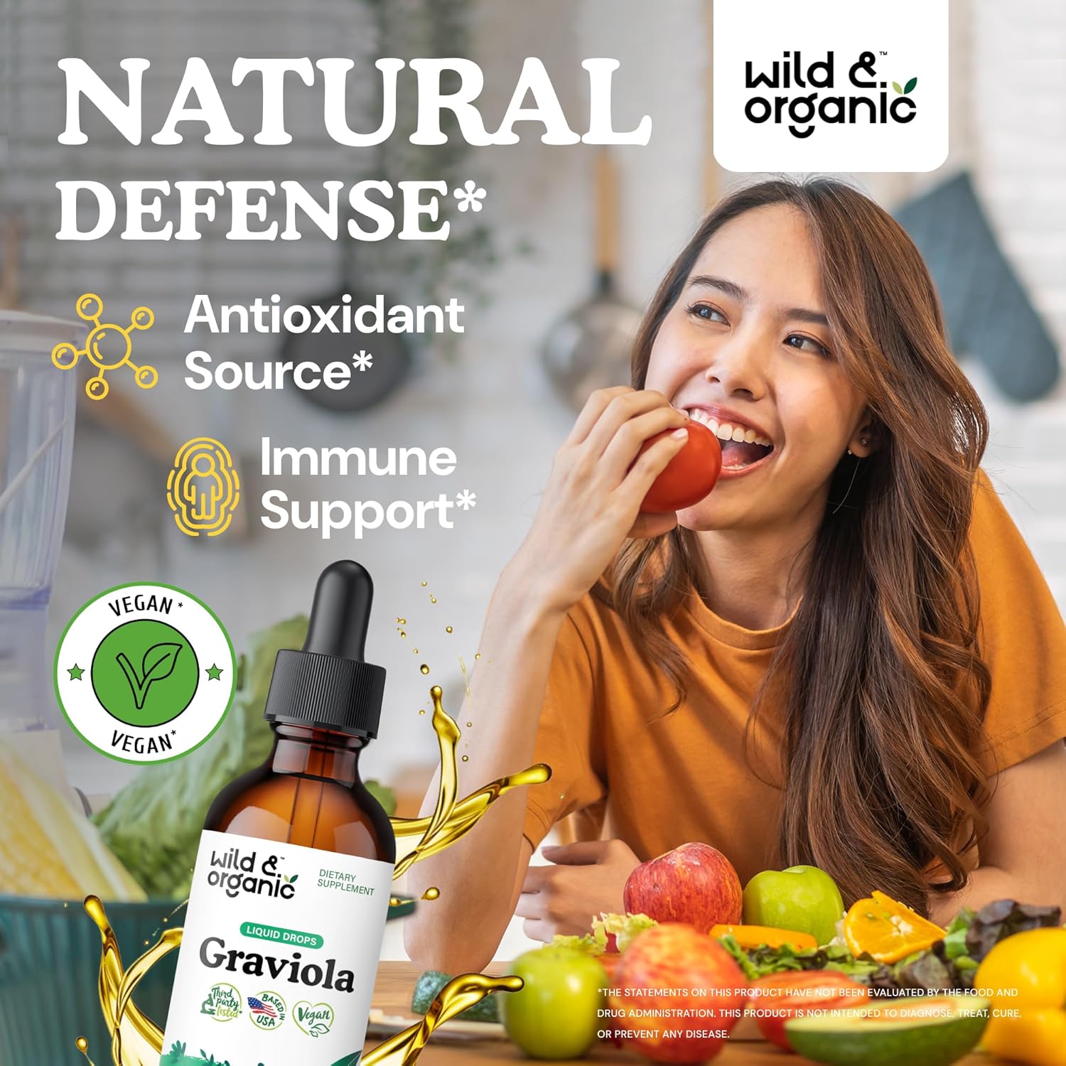Organic Soursop Graviola Liquid Drops with Guanabana Leaves - Antioxidant Support Supplement - Vegan & Alcohol-Free - 2 fl oz