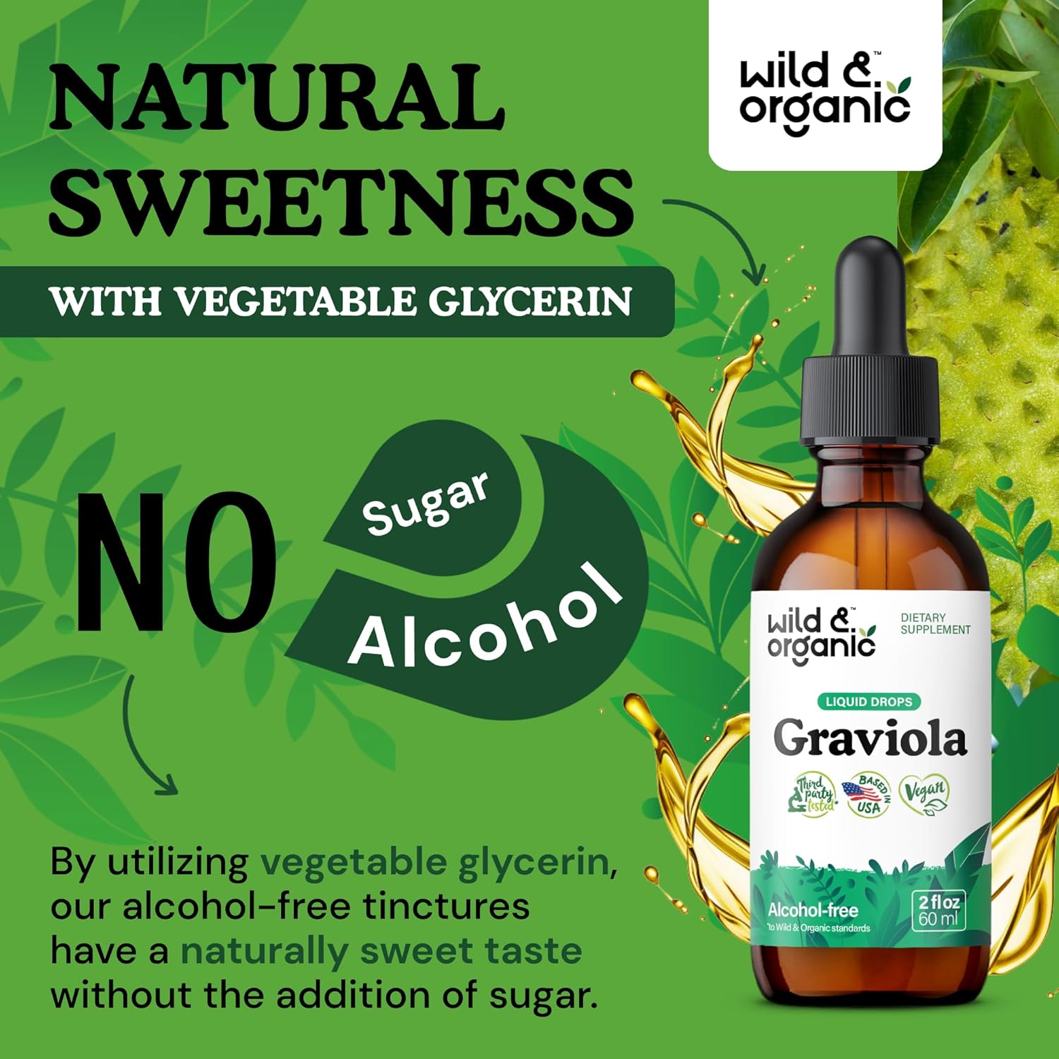 Organic Soursop Graviola Liquid Drops with Guanabana Leaves - Antioxidant Support Supplement - Vegan & Alcohol-Free - 2 fl oz