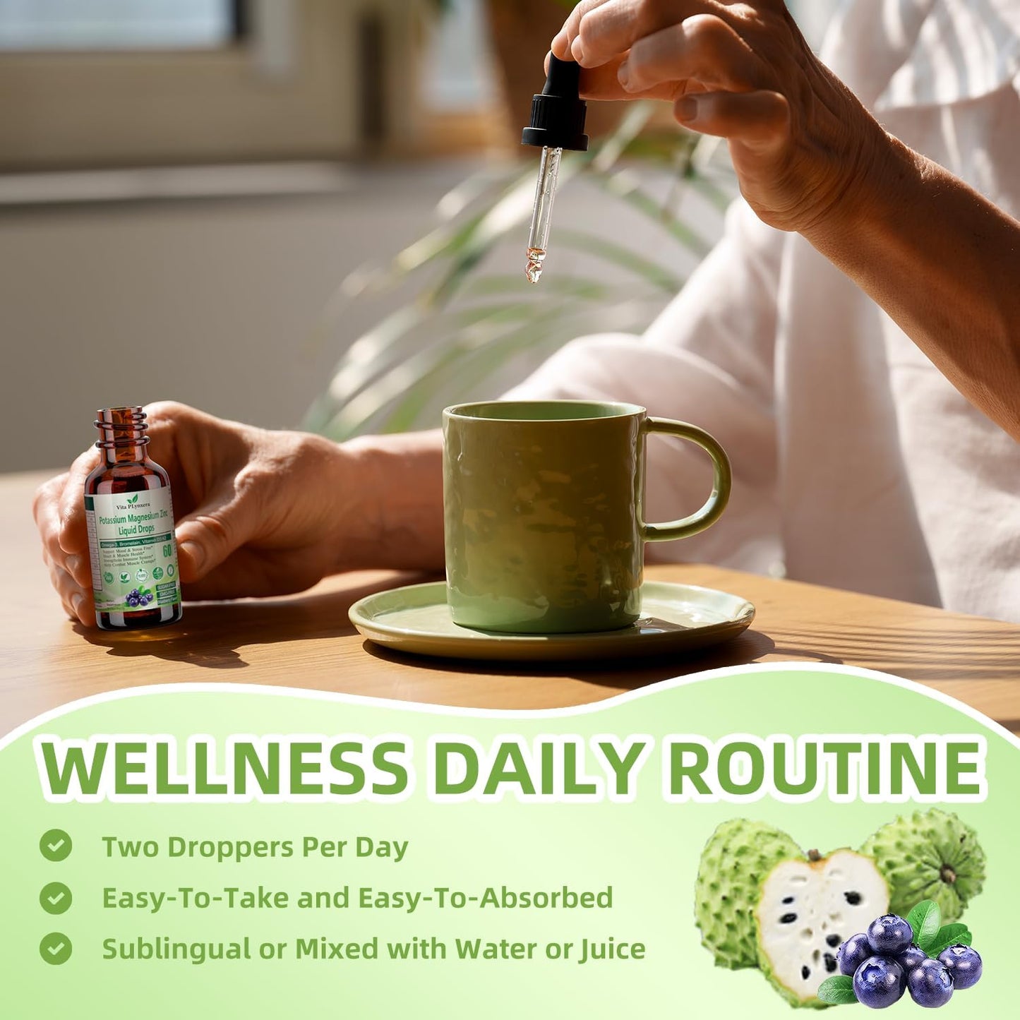 Organic Soursop Graviola Liquid Drops with Sea Moss and Grape Seed Extract for Skin and Immune Health - 2 Fl/Oz