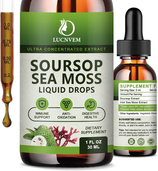 Organic Soursop Graviola & Sea Moss Liquid Drops (2 Pack) - Antioxidant & Immune Support with Multivitamins, Pineapple Flavor