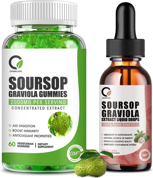 Organic Soursop Gummies and Liquid Drops Bundle - Natural and Delicious Soursop Supplements