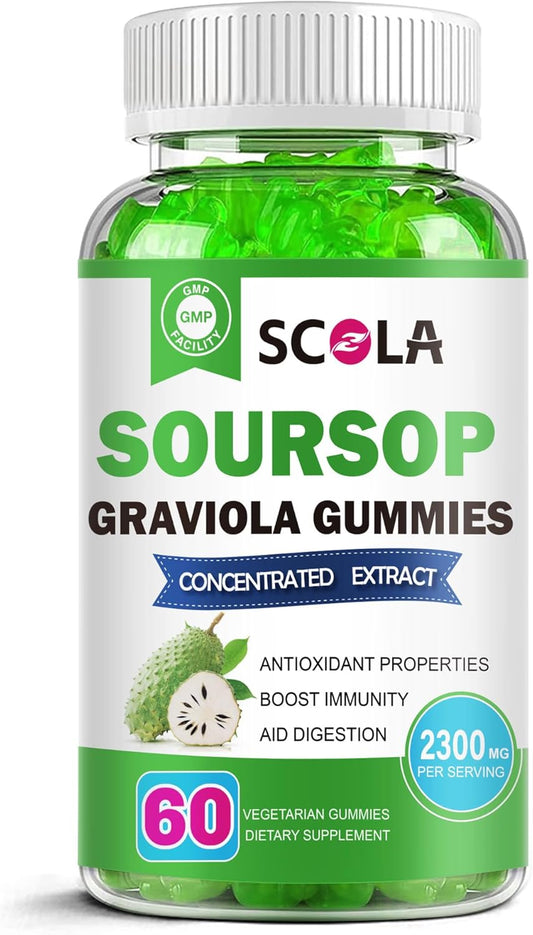 Organic Soursop Gummies with Vitamin C & Zinc for Immune Support - 2300mg Soursop Extract - Natural Antioxidant - Non-GMO, Gluten-Free - 60 Gummies