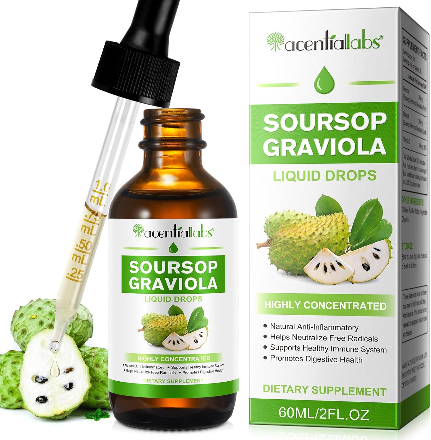 Organic Soursop Liquid Drops for Cell Support, Immune Boost, and Sleep - Non-GMO, Vegan, Gluten-Free - 2 Fl Oz