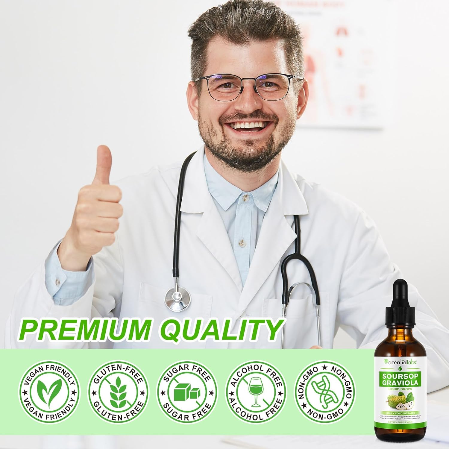 Organic Soursop Liquid Drops for Cell Support, Immune Boost, and Sleep - Non-GMO, Vegan, Gluten-Free - 2 Fl Oz