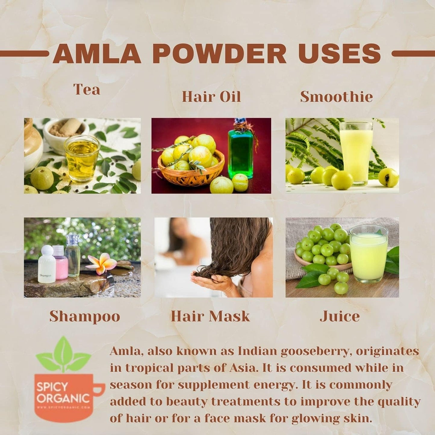 Organic Spicy Amla Powder - Pure USDA Certified - Ideal for Hair and Beverages - 16 OZ Pack