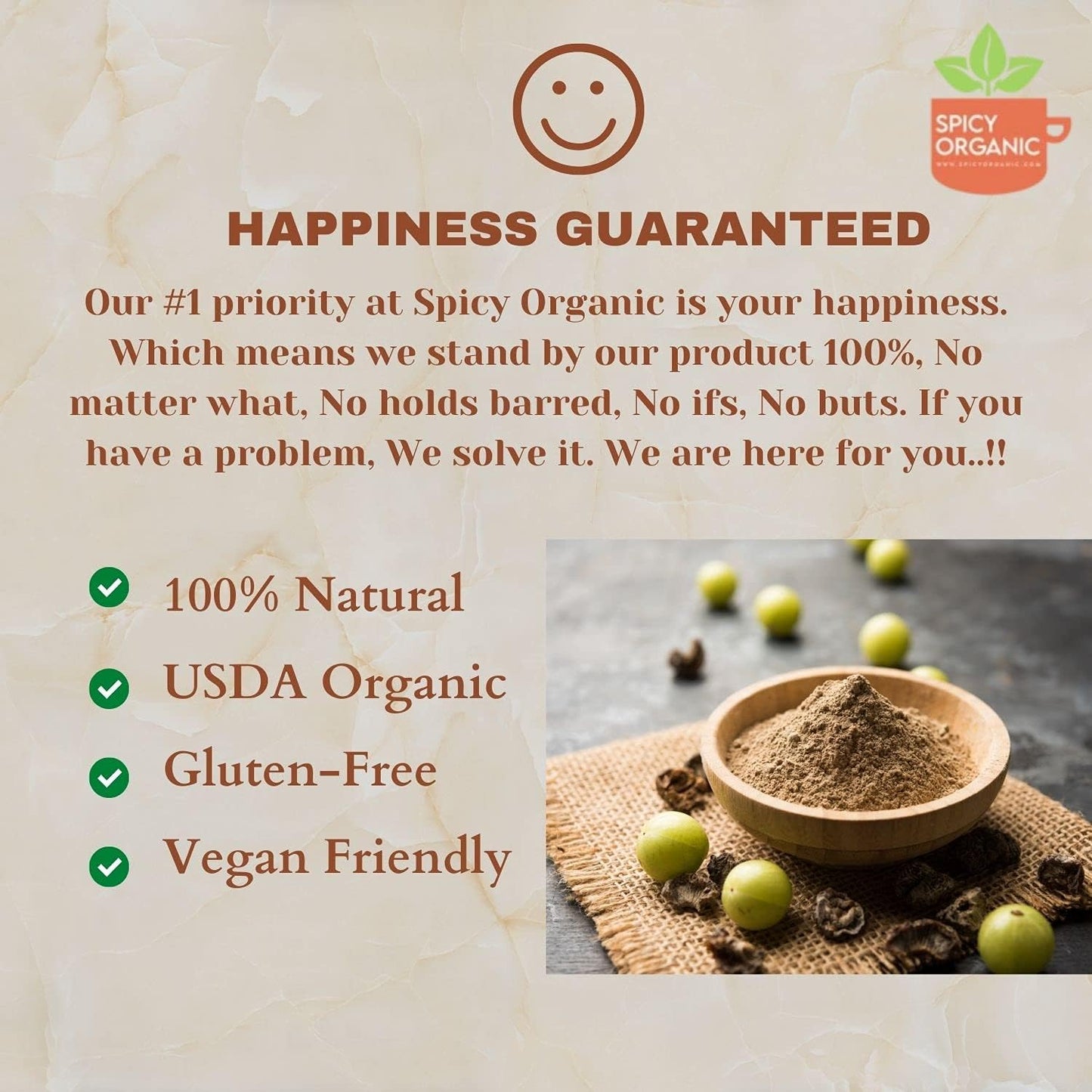 Organic Spicy Amla Powder - Pure USDA Certified - Ideal for Hair and Beverages - 16 OZ Pack