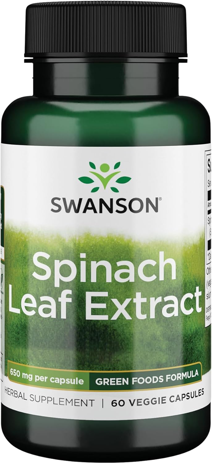 Organic Spinach Leaf Extract Capsules - Powerful Herbal Supplement for Overall Well-Being - Rich in Thylakoids & Chlorophyll - 60 Veg Caps, 650mg